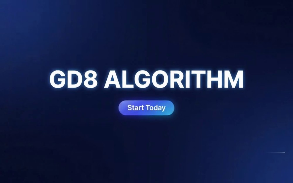 GD8 Algorithm members area dashboard on a laptop